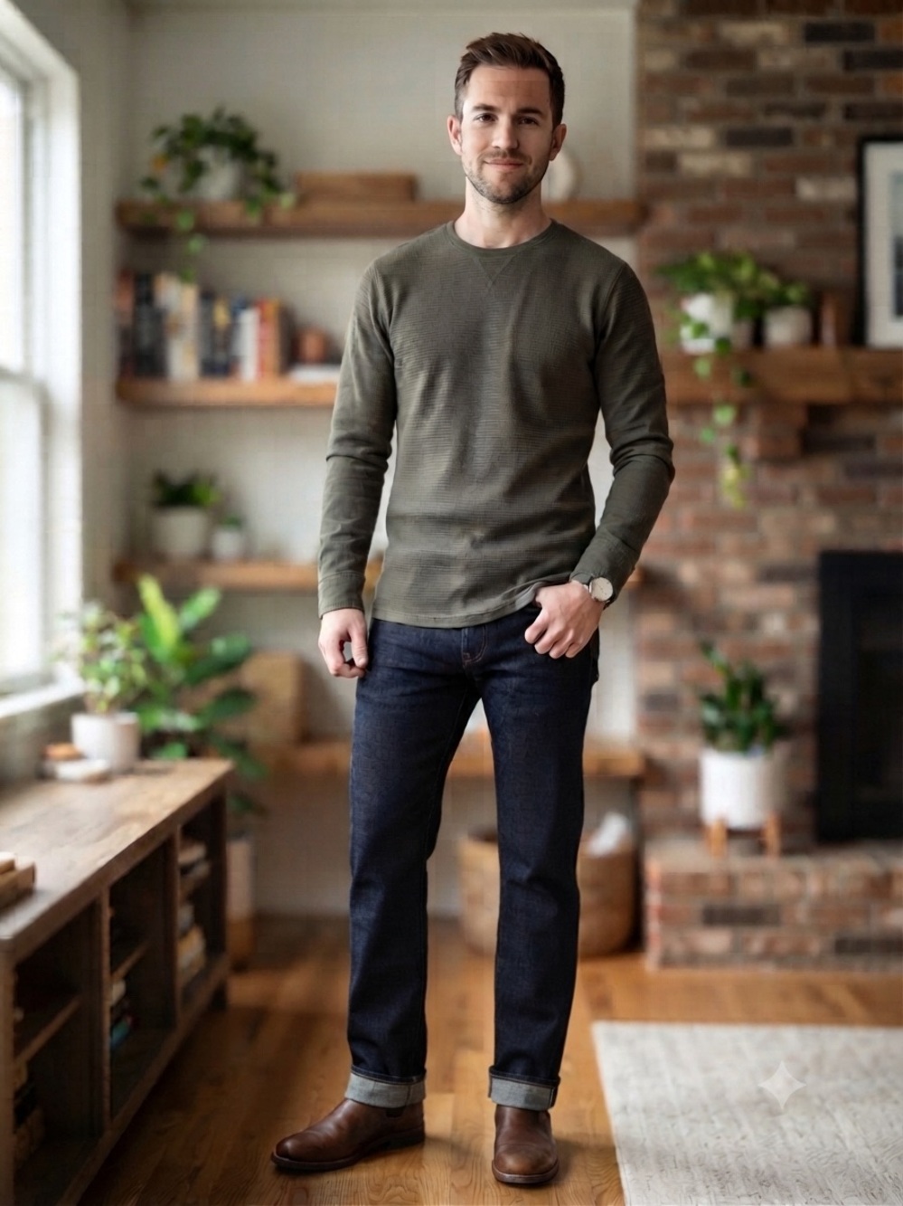 32 Degrees Olive Green Long-Sleeve Thermal Crew